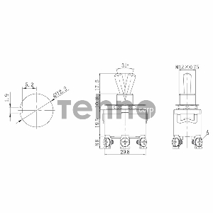 Тумблер 250V 15А (6c) ON-OFF-ON двухполюсный  (KN-203)  REXANT (в упак. 1шт.)