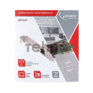 Сетевой адаптер Ethernet Gembird NIC-GX1 1000/100/10, PCI-express, чипсет RTL8111C