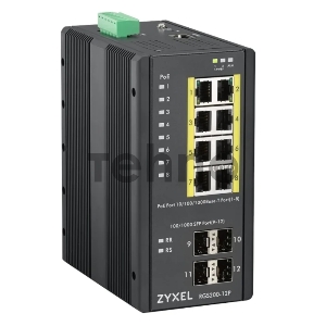 Коммутатор ZYXEL RGS200-12P, 12 Port managed PoE Switch, 240 Watt PoE, DIN Rail, IP30, 12-58V DC