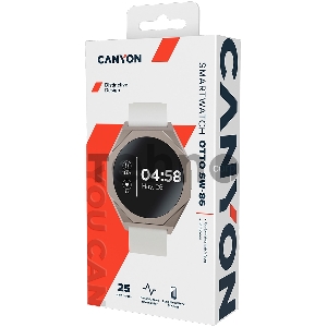 Смарт-часы CANYON Otto SW-86, Smart watch Realtek 8762DK LCD 1.3 LTPS 360X360px, G+F 1+gesture 192KB Li-ion polymer battery 3.7v 280mAh,Silver aluminum alloy case middle frame+plastic bottom case+white silicone strap+silver strap buckle host:45.4*42.4*9.6