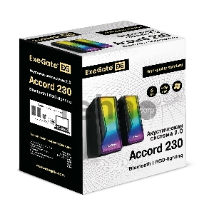 Акустическая система 2.0 ExeGate EX289687RUS Accord 230 (питание USB,Bluetooth, 2х3Вт (6Вт RMS), 60-20000Гц, цвет черный, RGB подсветка)