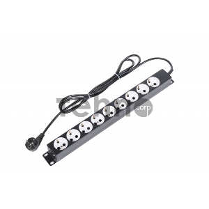 Блок силовых розеток 19 со шнуром (2.0 м) без выключателя, 9 розеток