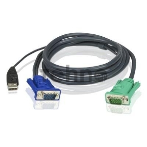Шнур, мон+клав+мышь USB ATEN, SPHD15=>HD DB15+USB A-Тип, Male-2xMale,  8+4 проводов, опрессованный,   1.8 метр., черный, (2L-5202U)