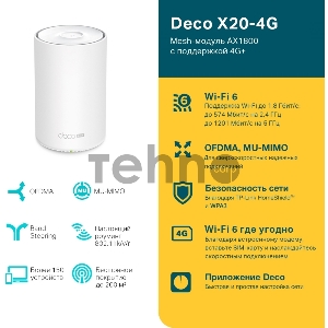 Домашняя Mesh Wi-Fi система с поддержкой 4G+ TP-Link Deco X20-4G(1-pack) AX1800