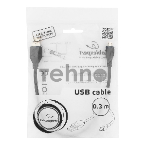 Кабель USB 2.0 Pro Gembird/Cablexpert AM/microBM 5P, 0.3м, экран, черный, пакет  CCP-mUSB2-AMBM-0.3M