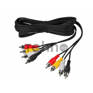 Шнур REXANT 4 RCA - 4 RCA, 3 м, черный (10 шт./уп.)