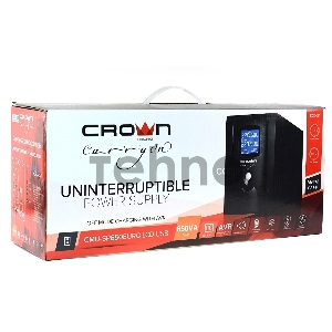 Источник бесперебойного питания CROWN Line Intractive CMU-650EURO LCD USB 650VA\360W, корпус металл, 1x12V/7AH, розетки 2*EURO+3*IEC, трансформатор AVR 140-290V, LCD-дисплей, съёмный кабель 1.2 м, порт RJ11/45, порт USB, защита: от перегрузки, от КЗ, от с