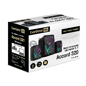 Акустическая система 2.1 ExeGate EX289867RUS Accord 320 (питание USB, 5Вт+2х3Вт, 150-20000Гц, цвет черный, RGB подсветка)