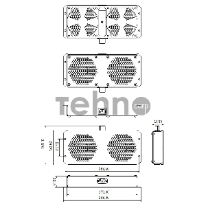 Модуль вентиляторный Hyperline TFAB-T2FR-RAL9004 потолочный с 2-мя вентиляторами для установки в шкафы серий TTC2, TTB и TWB, с подшипниками и крепежными элементами, без кабеля питания, цвет черный
