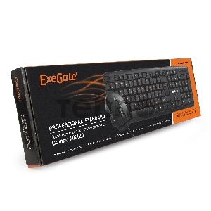 Комплект ExeGate EX286204RUS Professional Standard Combo MK120 (клавиатура влагозащищенная 104кл., длина кабеля 1,5 м + мышь оптическая 1000dpi, 3 кнопки и колесо прокрутки, длина кабеля 1,5м; USB, черный, ColorBox)