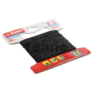 Шнур ЗУБР полиамидный, плетеный, повышенной нагрузки, без сердечника, черный, d 2, 20м