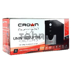 Источник бесперебойного питания CROWN Line Intractive CMU-SP800 COMBO USB 800VA\480W, корпус металл, 1x12V/9AH, розетки 4*IEC + 2*EURO+1*IEC bybass, трансформатор AVR 140-290V, съёмный кабель 1.2 м, порт RJ11/45, порт USB, защита: от перегрузки, от КЗ, от
