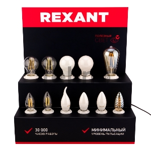 Демо-тестер акриловый для ФИЛАМЕНТА (AC 220V с шнуром питания 1.2 метра, с выключателем на корпусе, цоколи E14 x 6 шт.)