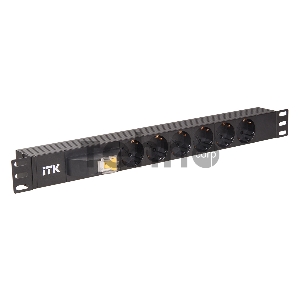 Блок ITK PDU 6 розеток DIN49440 (нем. cтанд.), с автоматом на 10А,1U, без шнура, вх. IEC320 C14, алюминиевый профиль, черный