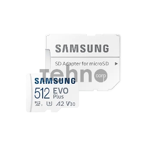 Флеш карта microSDXC 512GB Samsung  Class 10, A2, V30, UHS-I (U3), R 130 МБ/с, <MB-MC512KA/APC> адаптер на SD