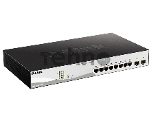 Коммутатор D-Link DGS-1210-10MP/FL1A, L2 Managed Switch with 8 10/100/1000Base-T ports and 2 1000Base-X SFP ports (8 PoE ports 802.3af/802.3at (30 W), PoE Budget 130 W).8K Mac address, 802.3x Flow Control,  256