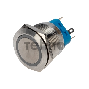 Кнопка  антивандальная Ø22 12В Б/Фикс (6с) OFF-(ON) / ON-(OFF) подсв/синяя REXANT
