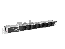 Блок розеток Rem-10 без шнура с фил. и инд., 7 Schuko, вход IEC 60320 C14, 10A, алюм., 19