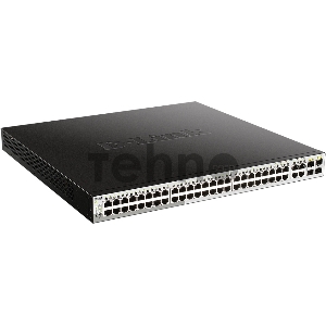 Коммутатор D-Link DGS-1210-52MP/FL1A, L2 Managed Switch with 48 10/100/1000Base-T ports and  4 100/1000Base-T/SFP combo-ports (48 PoE ports 802.3af/802.3at (30 W), PoE Budget 370 W).16K Mac address, 802.3x Flow