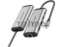 Сетевой адаптер Vention USB-C M/ Gigabit Ethernet RJ45 F/OTG хаб 3xUSB 3.0/PD (TGDHB)