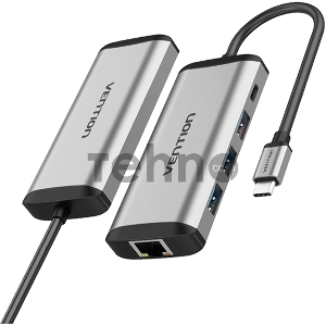 Сетевой адаптер Vention USB-C M/ Gigabit Ethernet RJ45 F/OTG хаб 3xUSB 3.0/PD (TGDHB)
