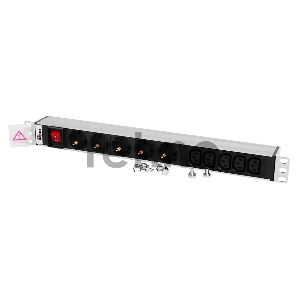 Блок розеток ЦМО  Rem-10 без шнура с выкл., 5 Schuko, 5 IEC 60320 C13, вход IEC 60320 C14, 10A, алюм., 19 (R-10-5S-5C13-V-440-Z)
