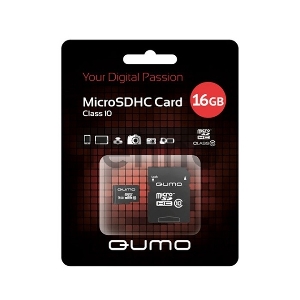 Карта памяти QUMO MicroSDHC 16GB Сlass 10 с адаптером SD, черно-красная картонная упаковка