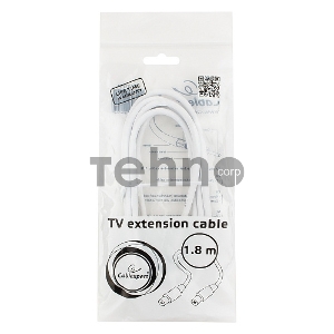 Кабель телевизионный Cablexpert CCV-515-W, Coaxial M/F, белый, 1.8м