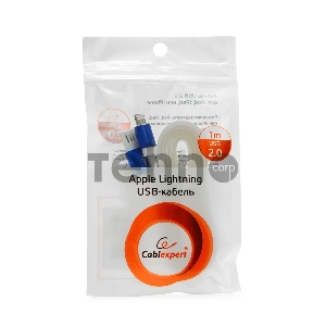 Кабель Gembird  USB 2.0 Cablexpert CC-ApUSBb1m, AM/Lightning 8P, 1м, силиконовый шнур, разъемы синий металлик, пакет