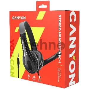 Гарнитура CANYON HSC-1 basic PC headset with microphone, combined 3.5mm plug, leather pads, Flat cable length 2.0m, 160*60*160mm, 0.13kg, Black