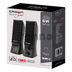 Колонки CROWN CMS-602 (USB, 6W; управление громкостью, разъём для наушников, кнопка включения, Длина кабеля между колонками 1м;Длина аудио-кабеля и питания 2м.)