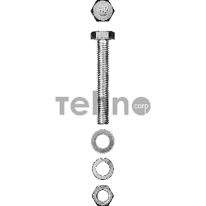 Болт (DIN933) в комплекте с гайкой (DIN934), шайбой (DIN125), шайбой пруж. (DIN127), M10 x 50 мм, 2 шт, ЗУБР