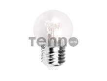 Лампа шар e27 6 LED  Ø45мм - ТЕПЛЫЙ БЕЛЫЙ, прозрачная колба, эффект лампы накаливания
