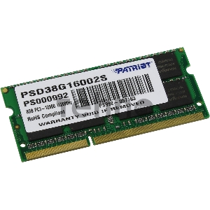 Модуль памяти Patriot SO-DIMM DDR3 8GB PSD38G16002S (PC3-12800, 1600MHz, 1.5V)
