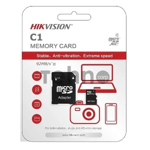 Флеш карта microSDHC 64GB Hikvision HS-TF-C1(STD)/64G/Adapter <HS-TF-C1(STD)/64G/Adapter>  (с SD адаптером) R/W Speed 92/30MB/s , V30