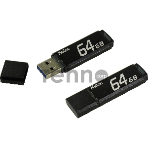 Флеш Диск Netac U351 64Gb <NT03U351N-064G-20BK>, USB2.0, с колпачком, металлическая чёрная