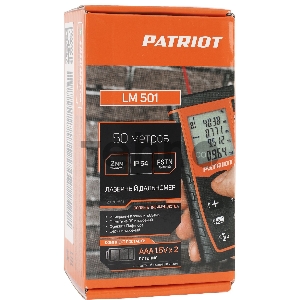 Дальномер лазерный PATRIOT LM 501, макс. дистанция 50 метров, измерение площади, объема, подсветка, память 30 изм., чехол в комплекте Дальномер лазерный PATRIOT LM 501, макс. дистанция 50 метров, измерение площади, объема, подсветка, память 30 изм., чехол в комплекте