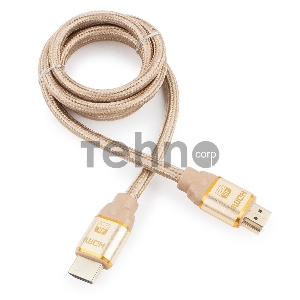 Кабель HDMI Cablexpert, серия Gold, 1 м, v1.4, M/M, золотой, позол.разъемы, алюминиевый корпус, нейлоновая оплетка, коробка