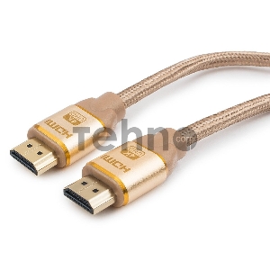 Кабель HDMI Cablexpert, серия Gold, 1 м, v1.4, M/M, золотой, позол.разъемы, алюминиевый корпус, нейлоновая оплетка, коробка