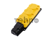 Розетка штепсельная трехместная влагозащищенная, с/з, 16 А, IP54, каучук желтая REXANT