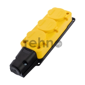 Розетка штепсельная трехместная влагозащищенная, с/з, 16 А, IP54, каучук желтая REXANT