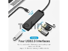 Хаб Vention Type-C to 4-Port USB 3.0 Hub with Power Supply Black 0.15M ABS Type