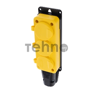 Розетка штепсельная трехместная влагозащищенная, с/з, 16 А, IP54, каучук желтая REXANT