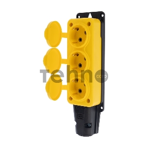 Розетка штепсельная трехместная влагозащищенная, с/з, 16 А, IP54, каучук желтая REXANT
