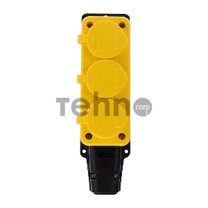 Розетка штепсельная трехместная влагозащищенная, с/з, 16 А, IP54, каучук желтая REXANT