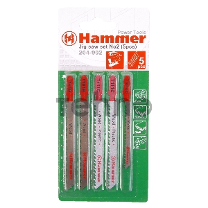 Полотно для лобзика Пилка для лобзика (набор) Hammer Flex 204-902 JG WD-PL set No2 (5pcs)  дерево\пластик 3 вида, 5шт. [30579]
