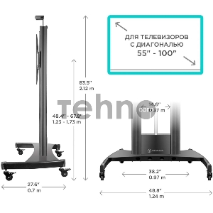Стойка для телевизора с кронштейном ONKRON TS2210 55-100, мобильная, чёрная