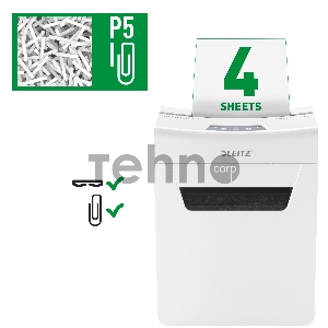 Шредер Leitz IQ PROTECT Premium 4M белый (секр.P-5)/фрагменты/4лист./14лтр./скрепки/скобы