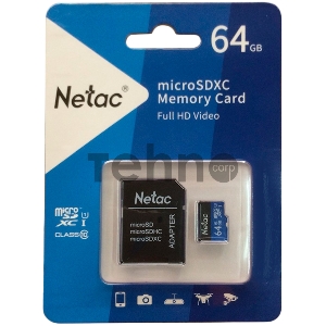 Флеш карта microSDHC 64GB Netac P500 <NT02P500STN-064G-R>  (с SD адаптером) 80MB/s