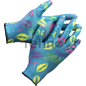 Перчатки GRINDA садовые, прозрачное нитриловое покрытие, размер S-M, синие